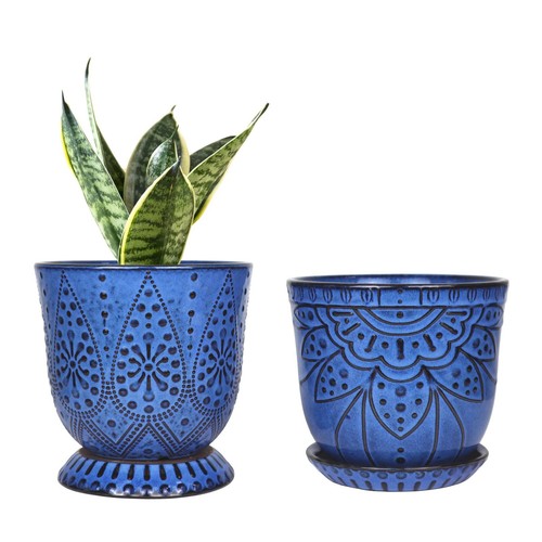 Beaded ceramic planter set - beaded,