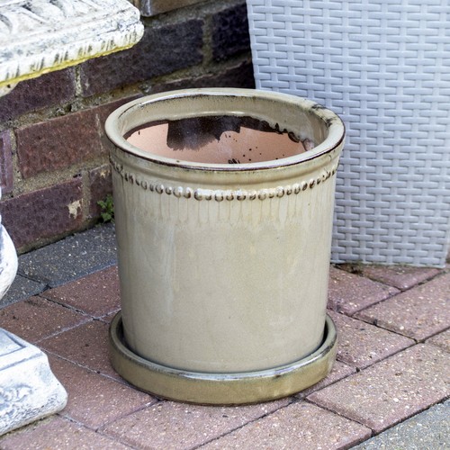 Grey glaze ceramic plant pot - grey,
